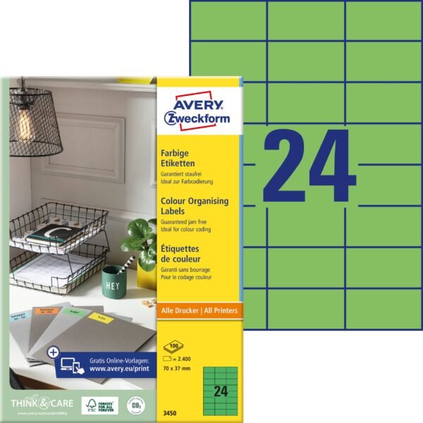 AVERY ZWECKFORM Etiketten 70×37mm 3450 grün 2400 Stück