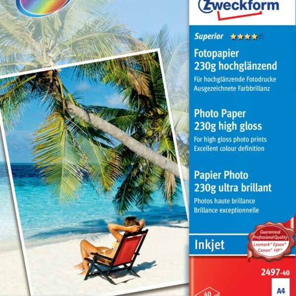 AVERY ZWECKFORM InkJet Fotopapier A4 2497-40 230g,glossy, weiss 40 Blatt