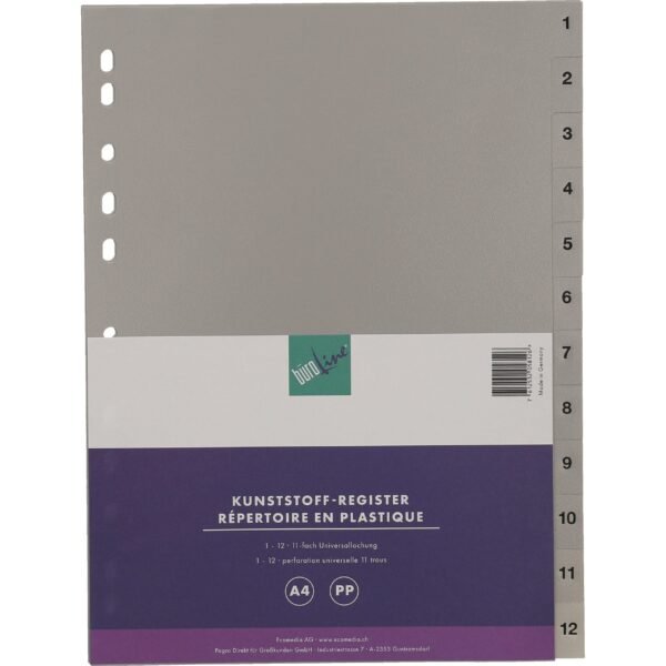 BÜROLINE Register PP A4 40938 grau 1-12
