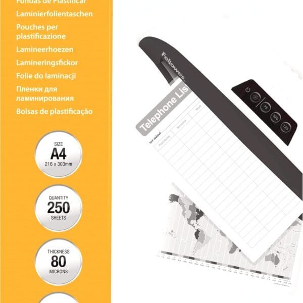 FELLOWES Laminiertasche A4 5312903 glanz, 80my 250 Stk